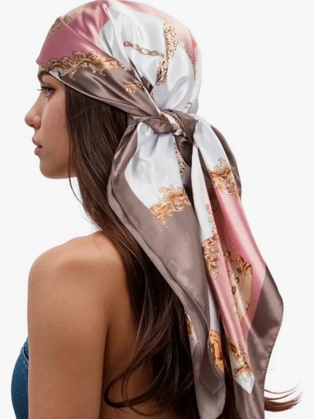 Silk-Feel Pink, White & Taupe Scarf Headwrap